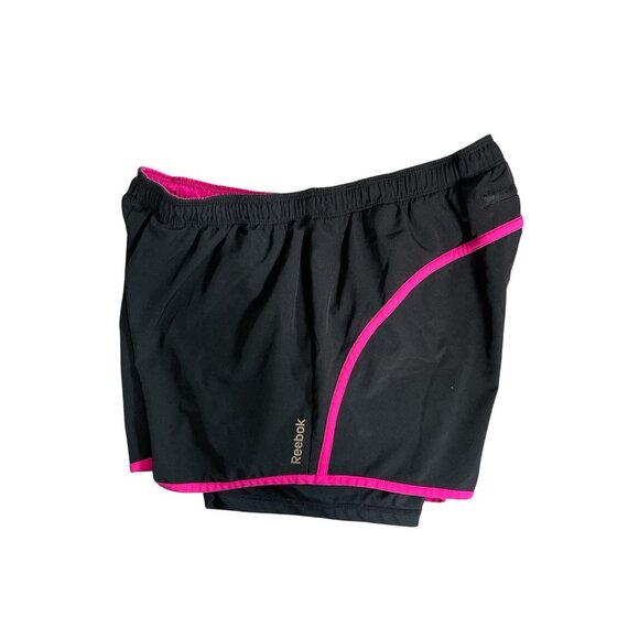 Reebok Performance Lined Running Athletic Shorts Womens Size Large Black Pink - Picture 2 of 3